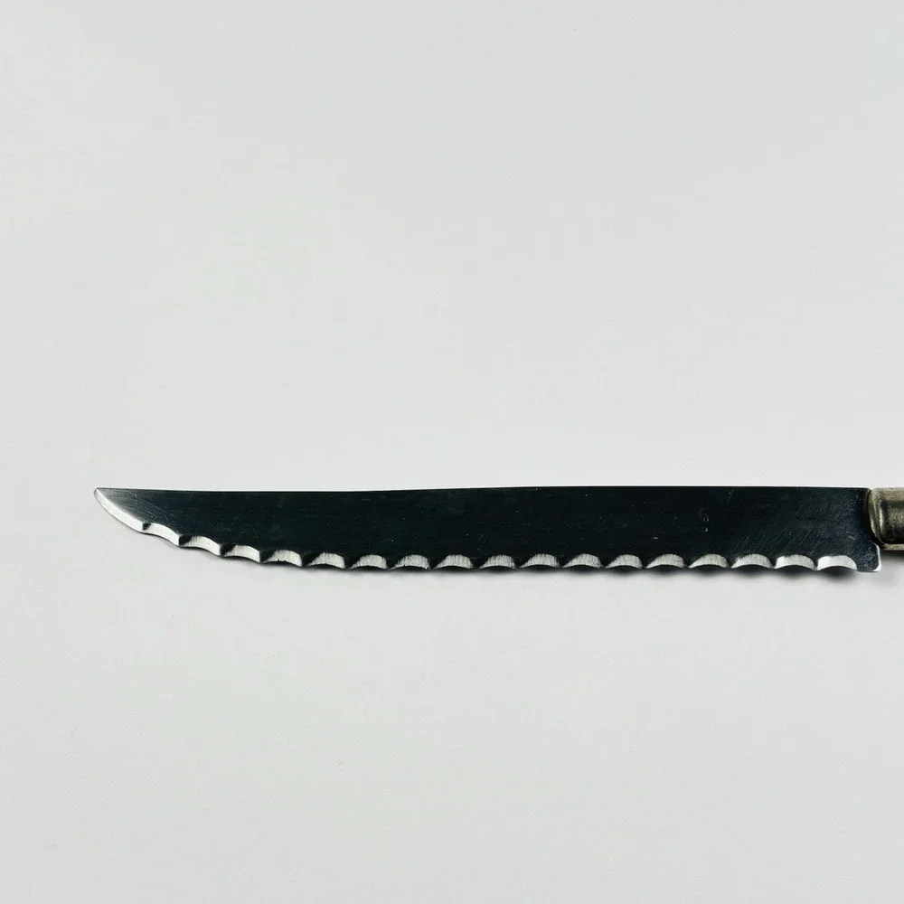 Vintage Sheffield England Regent Stainless Steel Knife White Handle Serrated